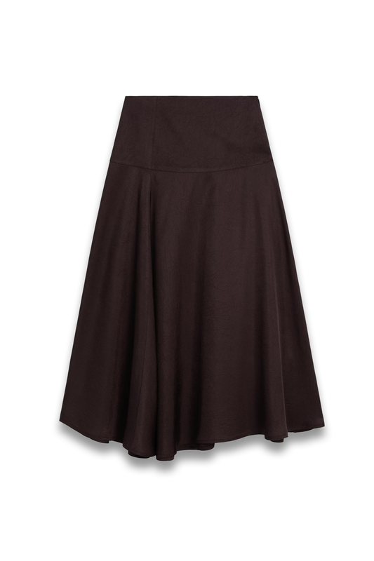 Satin Midi Skirt With Yoke Detail