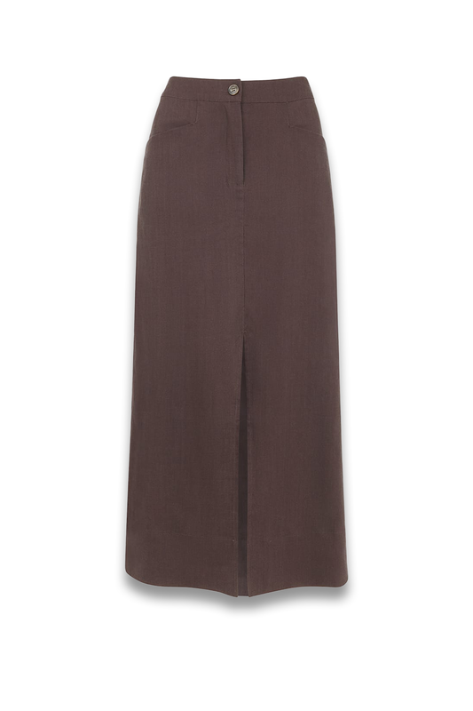 Dark Grey Mila Linen Blend Midi Skirt