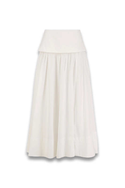 Claire White Cotton Midi Skirt