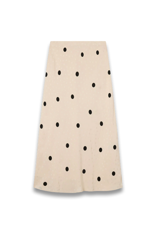 Cream Jacquard Spot Satin Midi Skirt