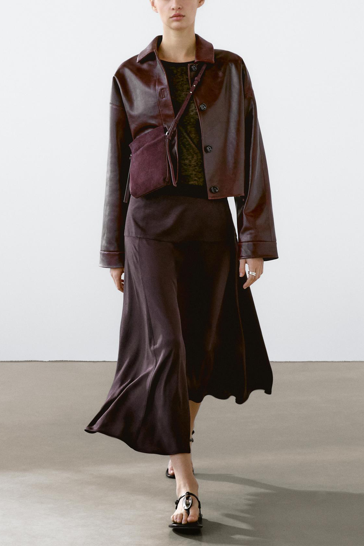 Satin Midi Skirt With Yoke Detail