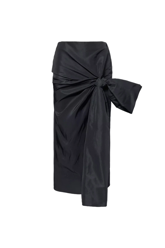 Bow-embellished slim-fit woven midi skirt
