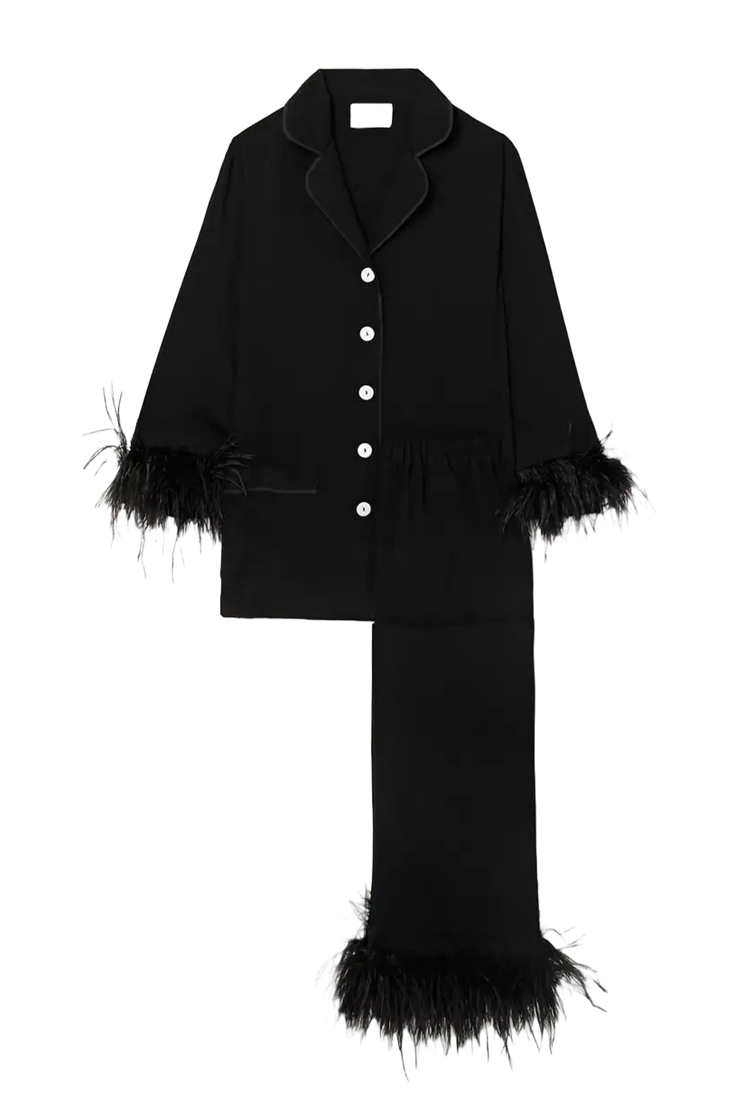 NET SUSTAIN feather-trimmed crepe de chine pyjama