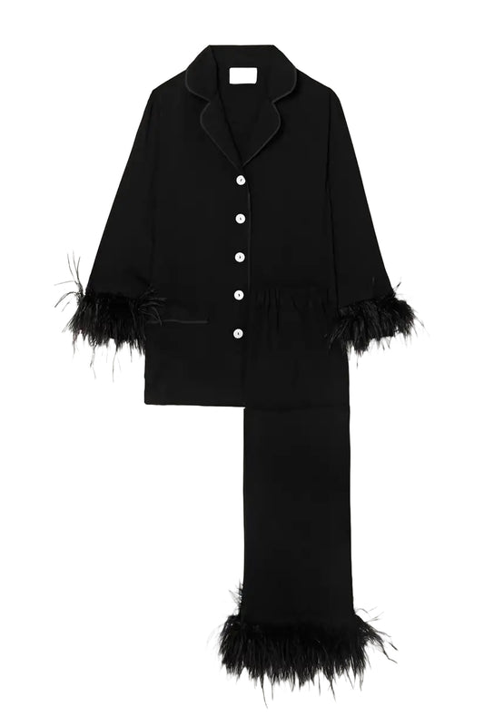 NET SUSTAIN feather-trimmed crepe de chine pyjama