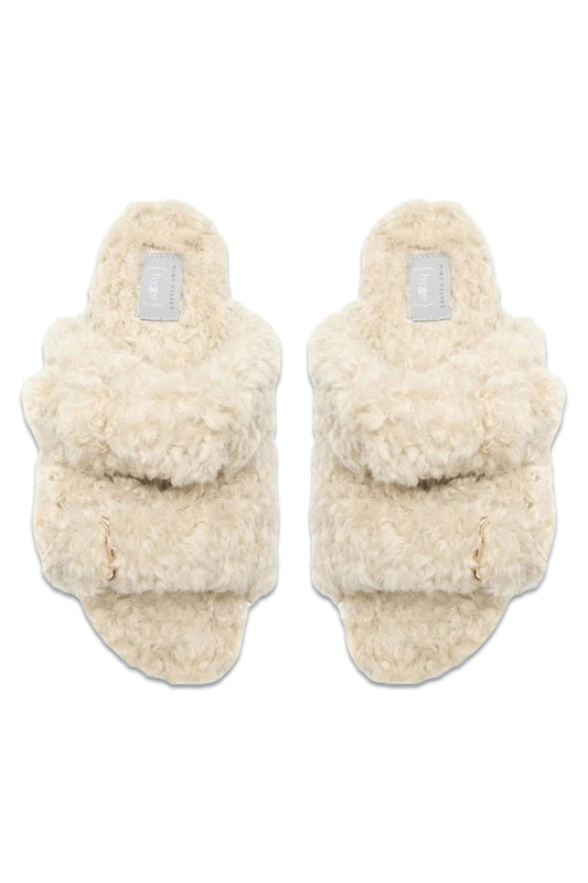 Cream Borg Strappy Sliders