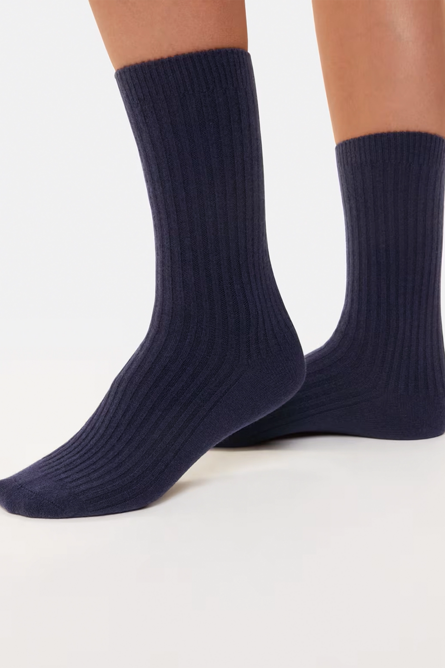 Navy Cashmere Ribbed Socks