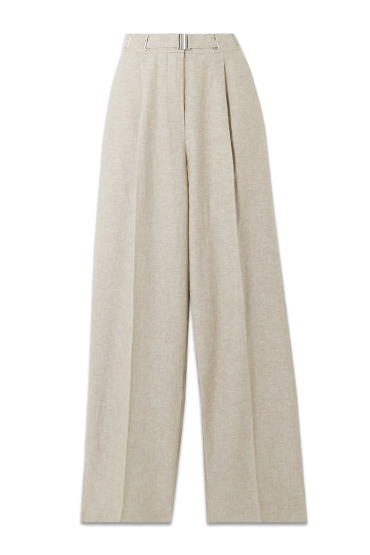 Solina Belted Pleated Linen and Cotton-blend Wide-leg Pants