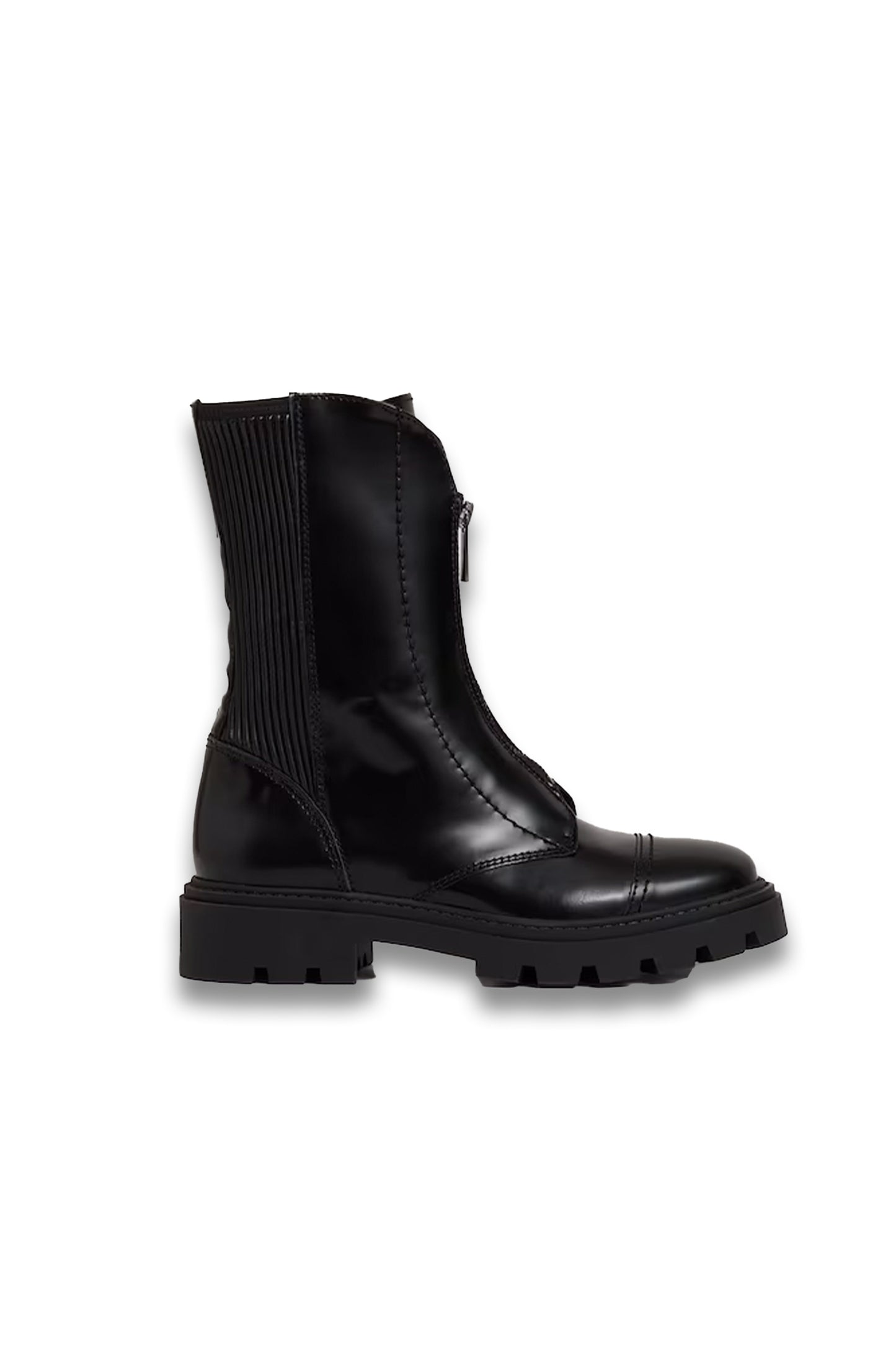 Sophie Leather Zip-Front Ankle Boots in Black
