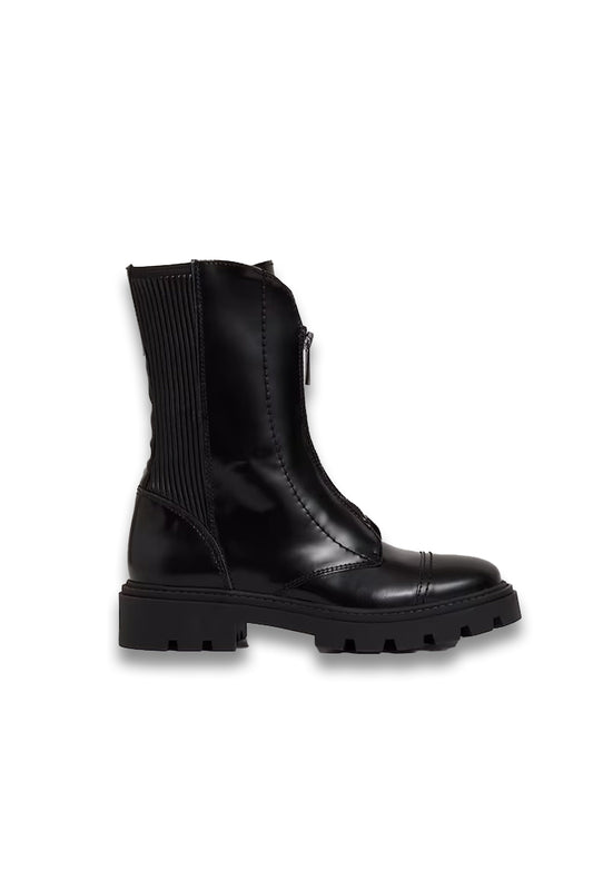 Sophie Leather Zip-Front Ankle Boots in Black