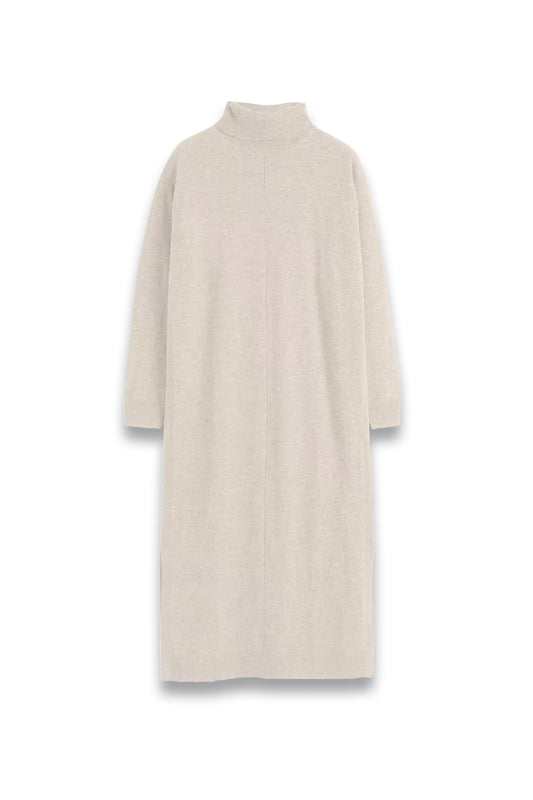 Wool Rich Roll Neck Midi Jumper Dress in Oatmeal