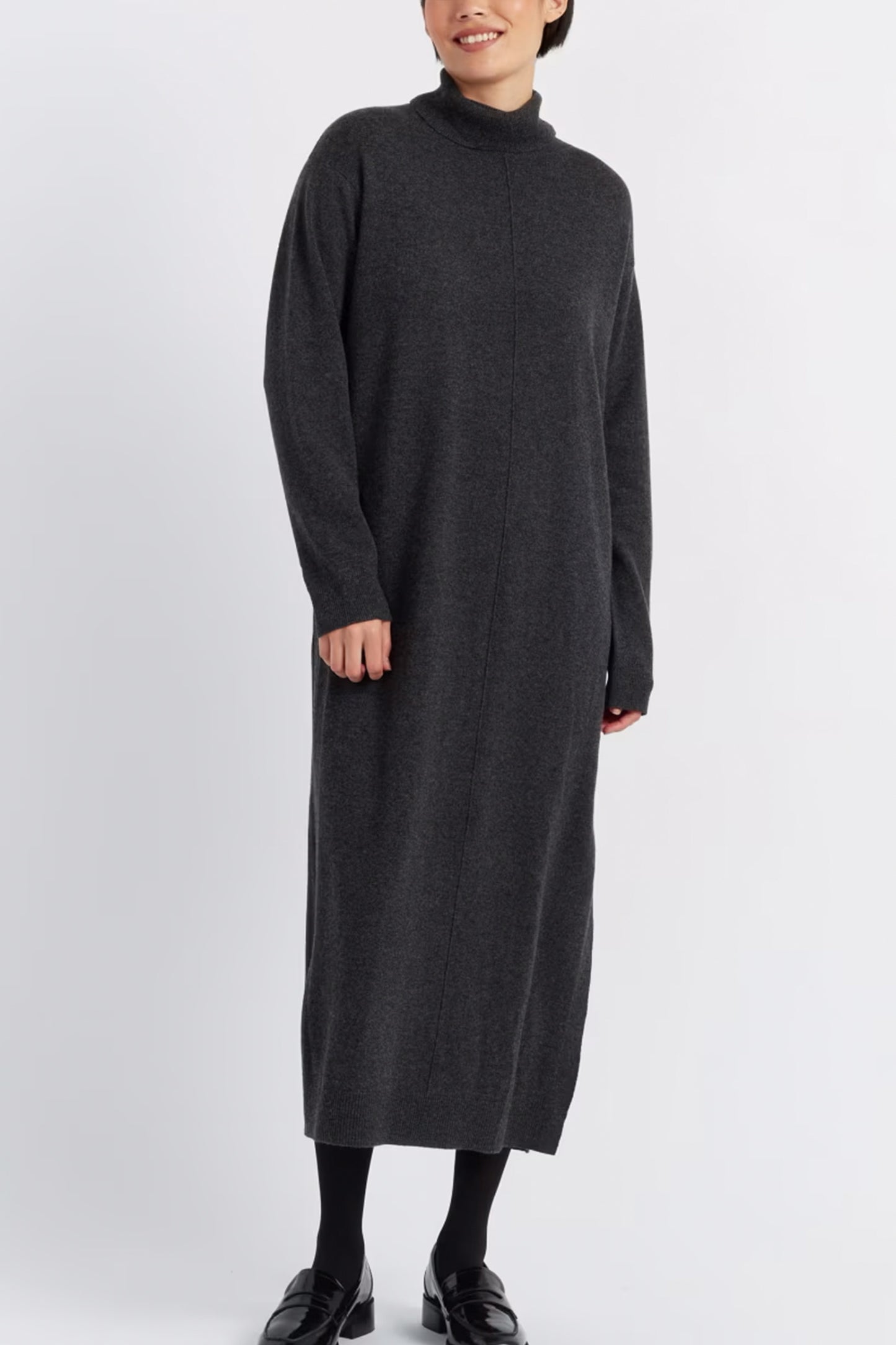 Wool Rich Roll Neck Midi Jumper Dress in Oatmeal