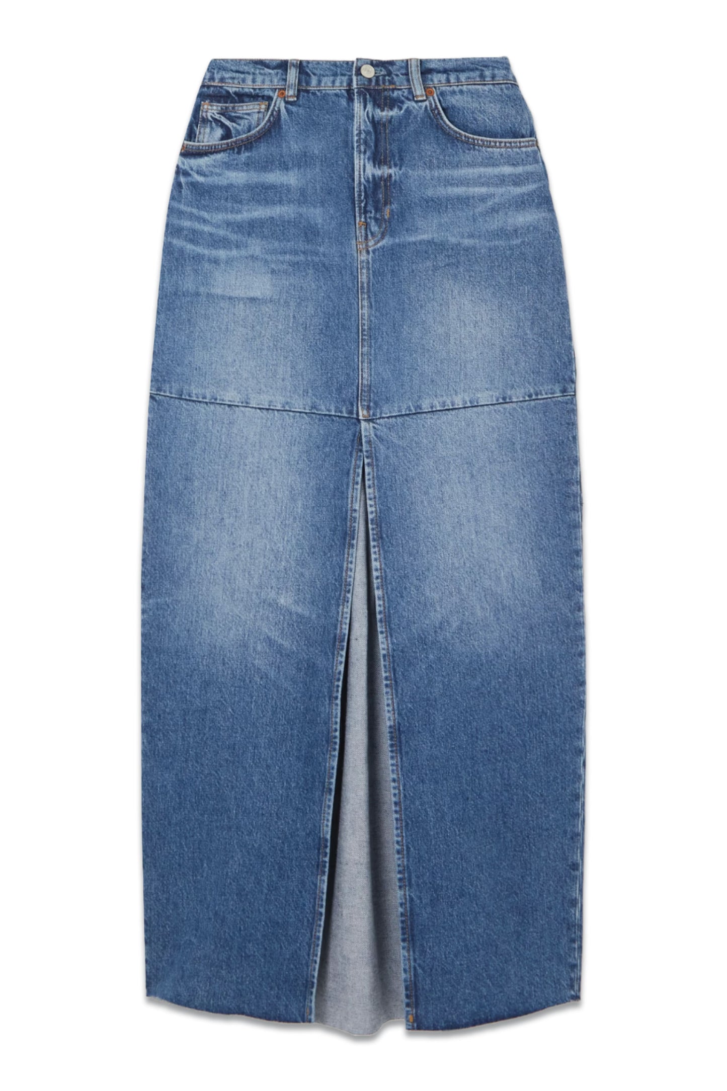 Tazz Paneled Denim Midi Skirt