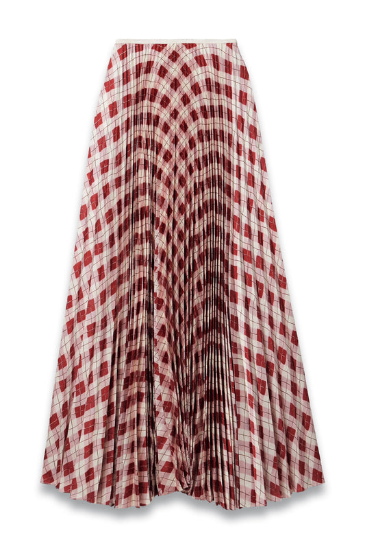 Kate Pleated Checked Satin-twill Maxi Skirt