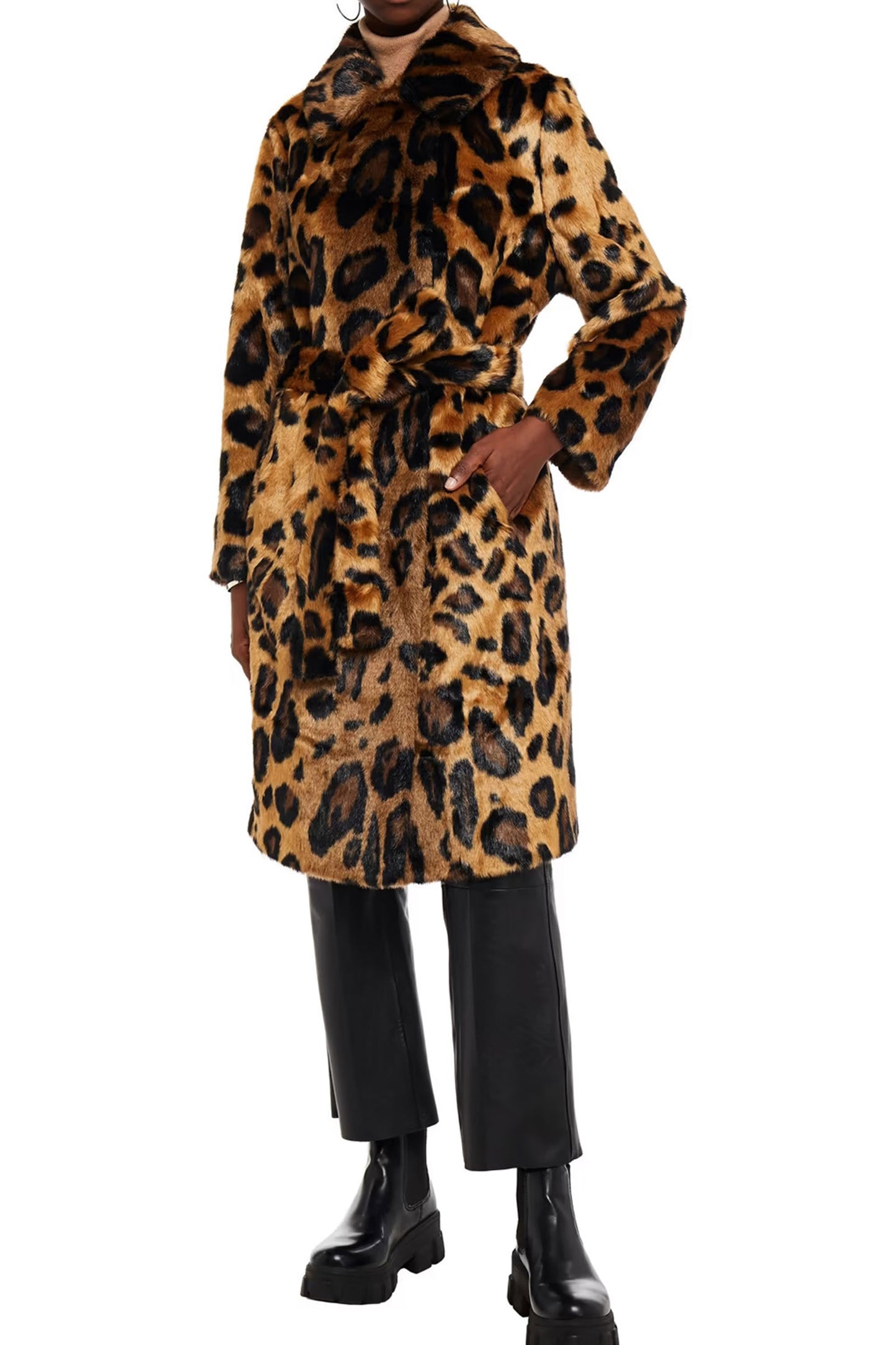 Irina Belted Leopard-print Faux Fur Coat