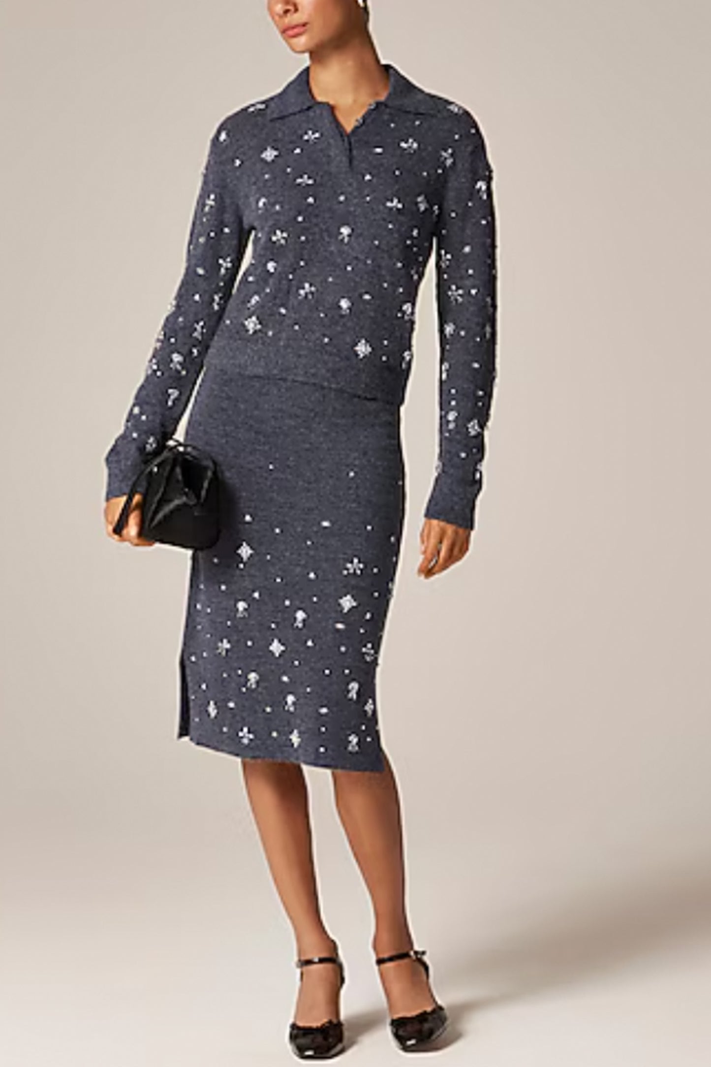 Collection Wool-blend Midi Skirt with Crystal Embellishments