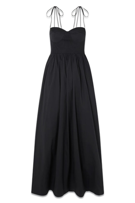 Black Landry Shirred Cotton-Blend Poplin Maxi Dress