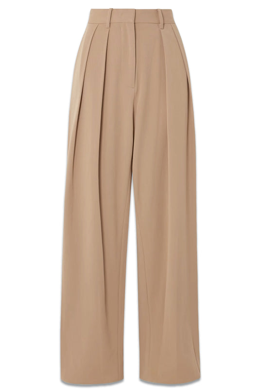 Luisa Pleated Cotton-Twill Wide-Leg Pants