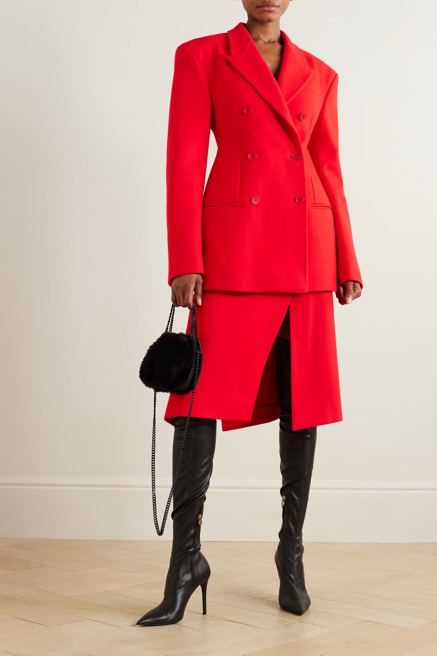 + NET SUSTAIN Double-breasted Red Wool Blazer