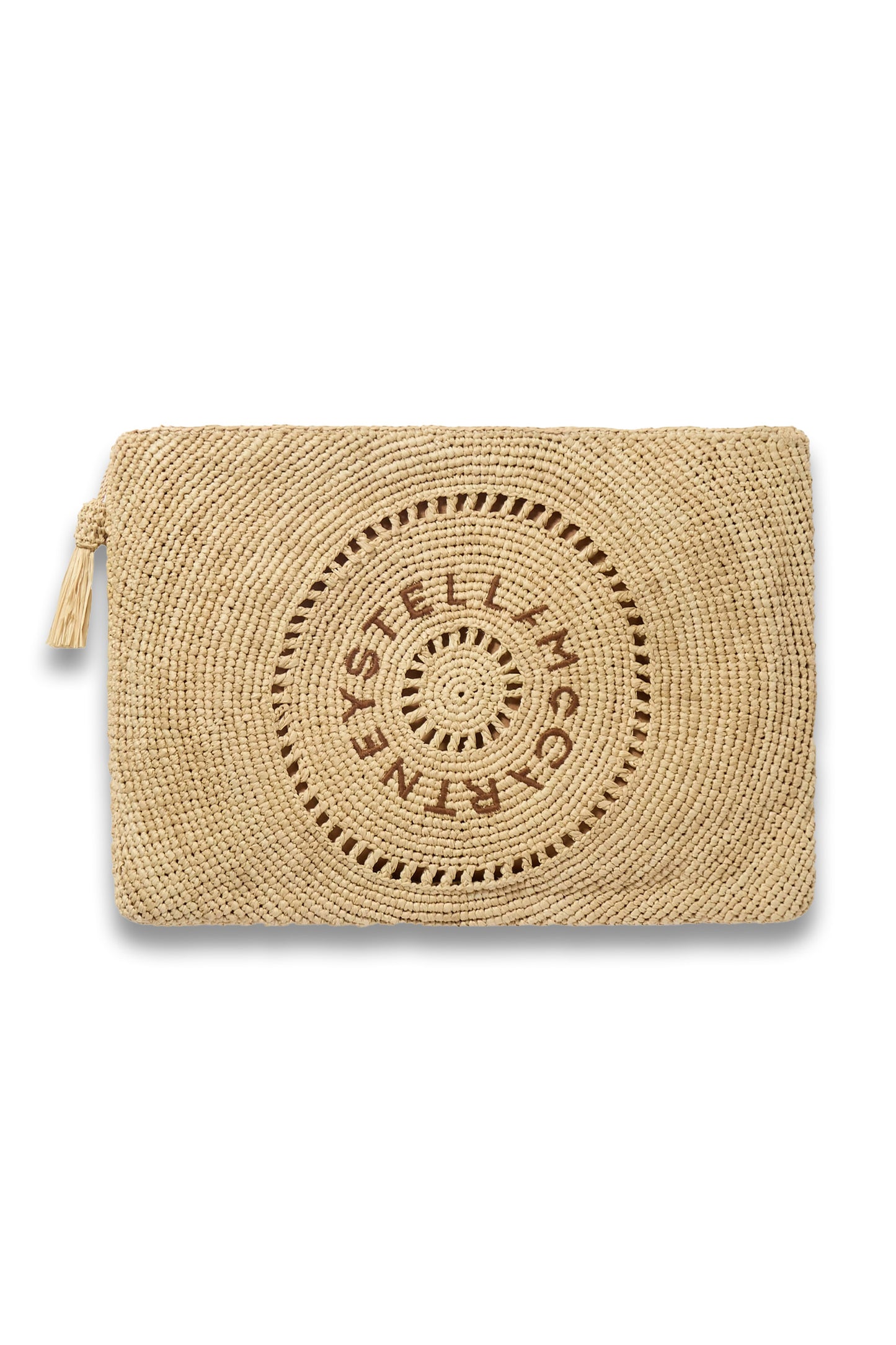 Tasseled Embroidered Raffia Clutch