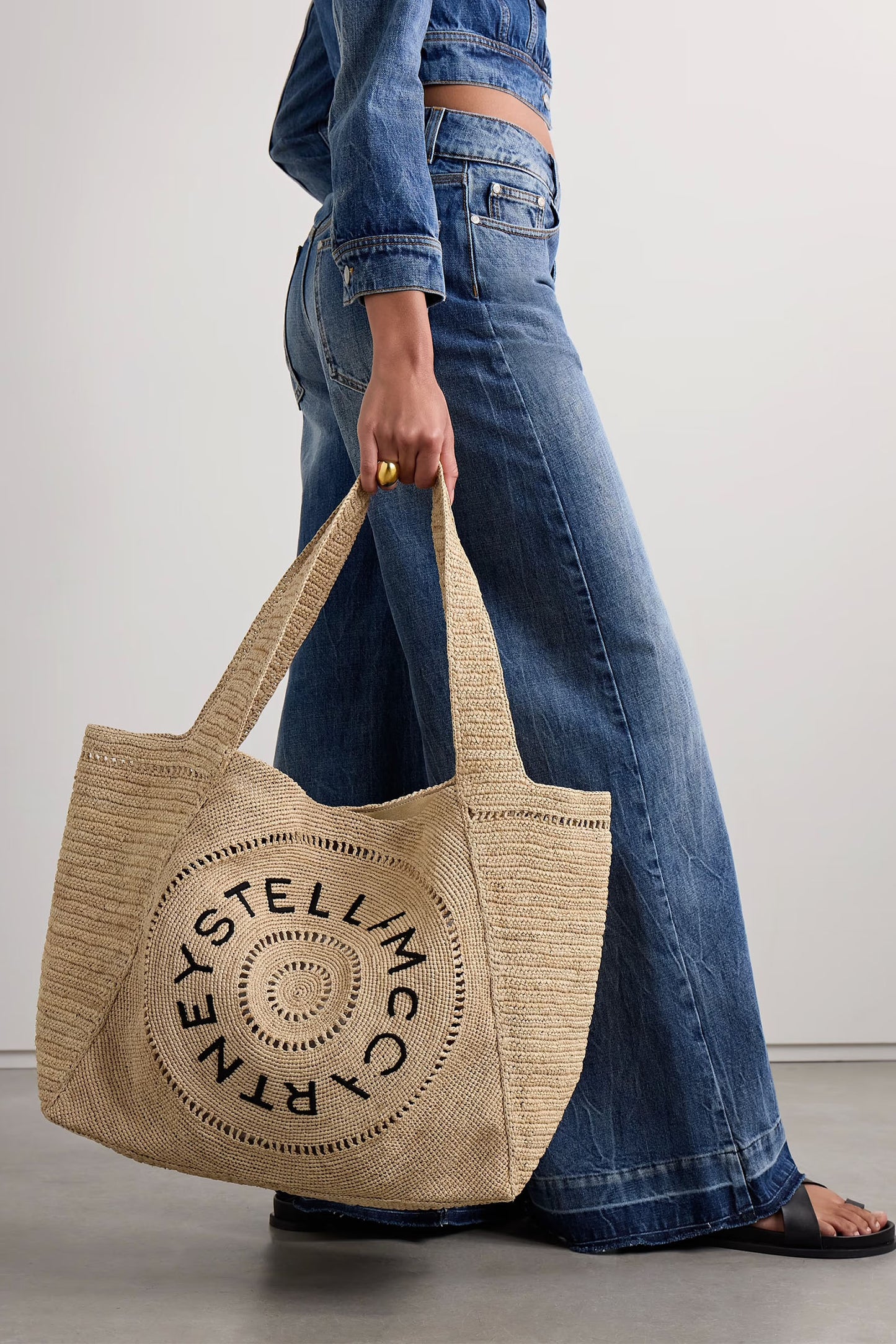 Embroidered Crocheted Raffia Tote