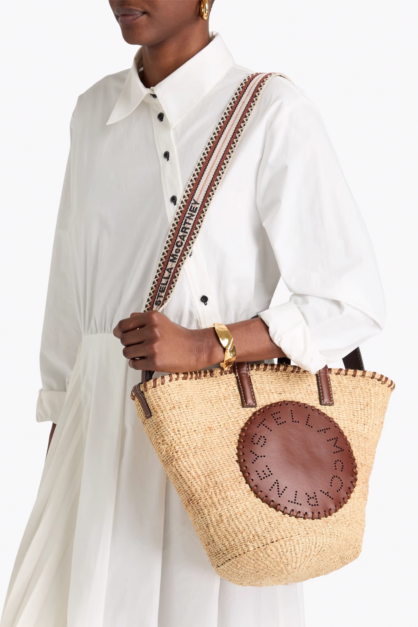 Beige Large Raffia Logo Tote