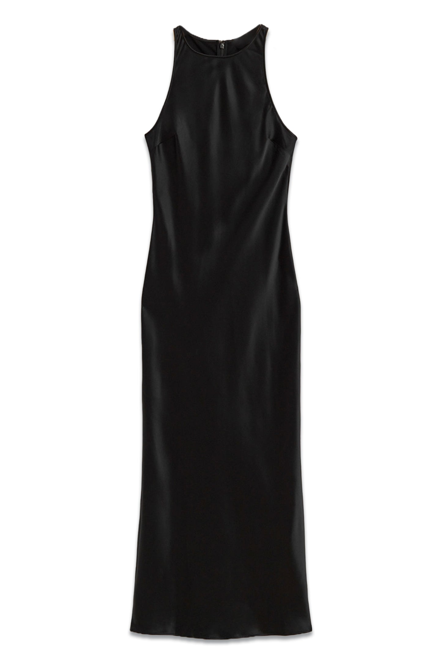 Bias Cut Satin Midi Dress In Black