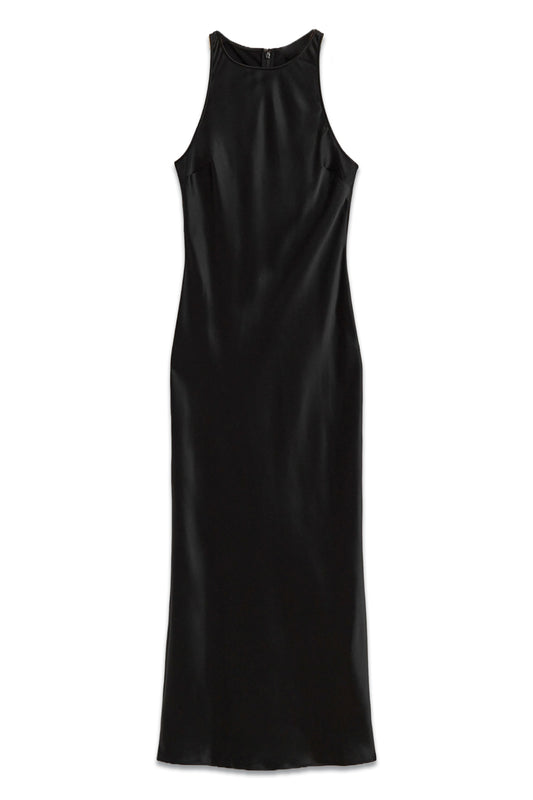 Bias Cut Satin Midi Dress In Black