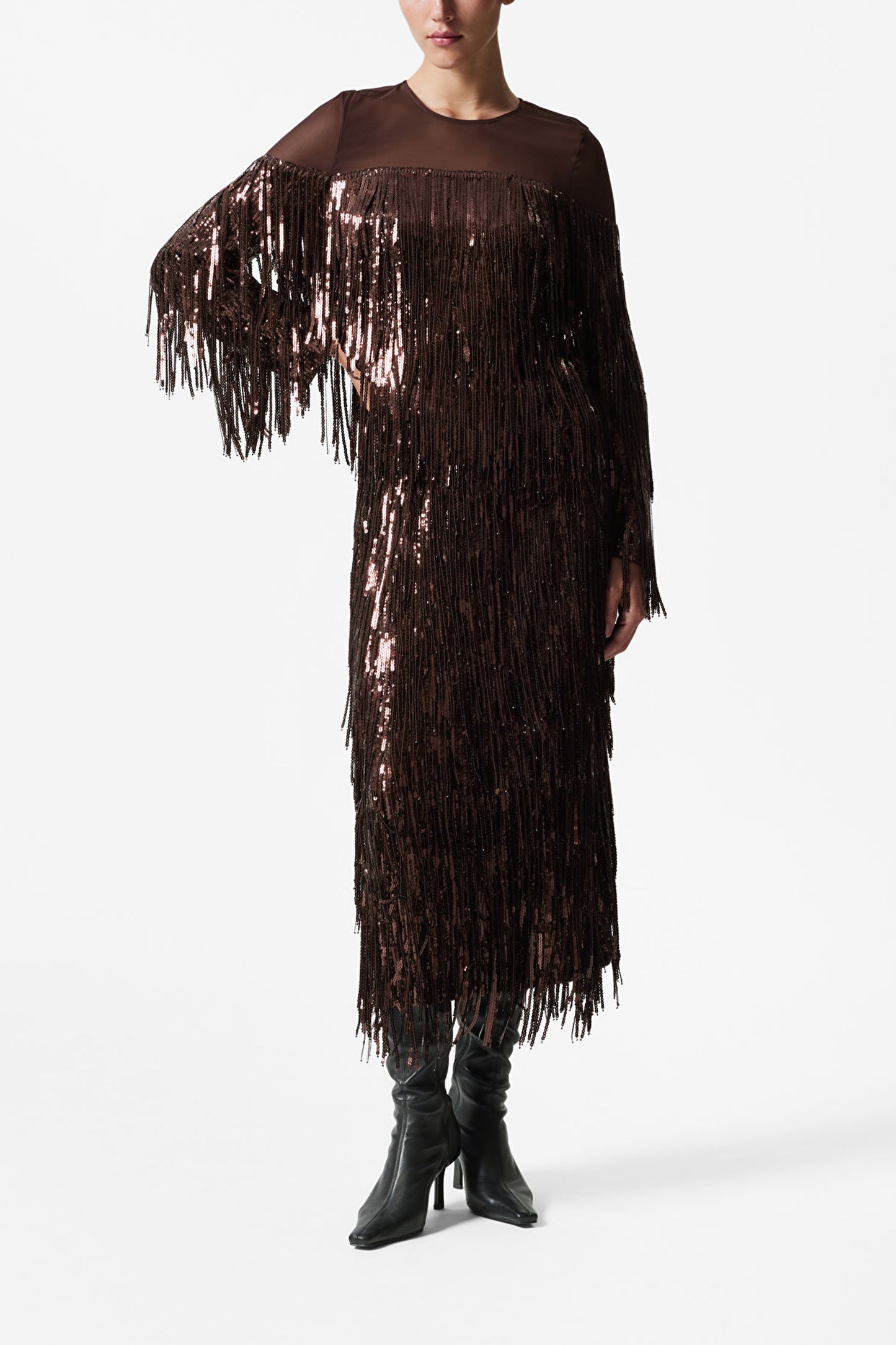 Fringed Sequin Midi Skirt