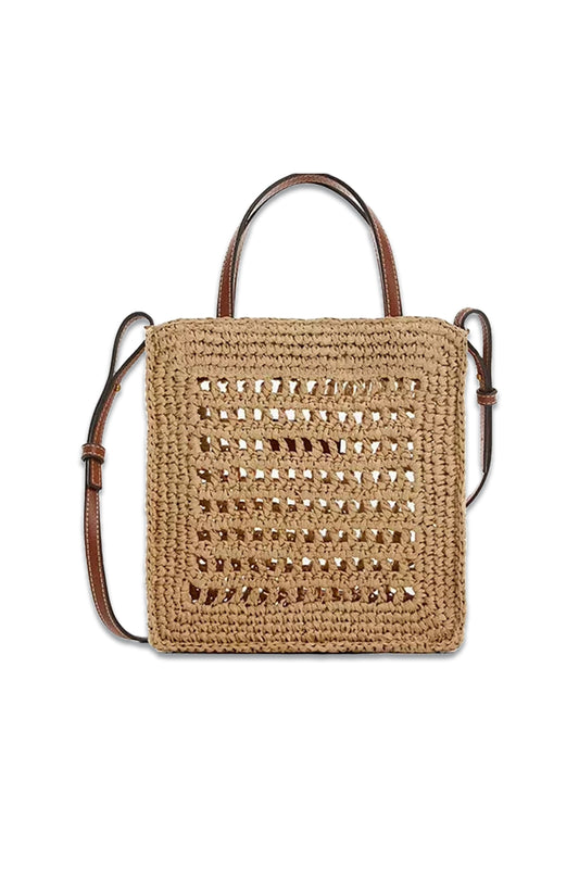 Malta Straw Shoulder Bag, in Medium Brown