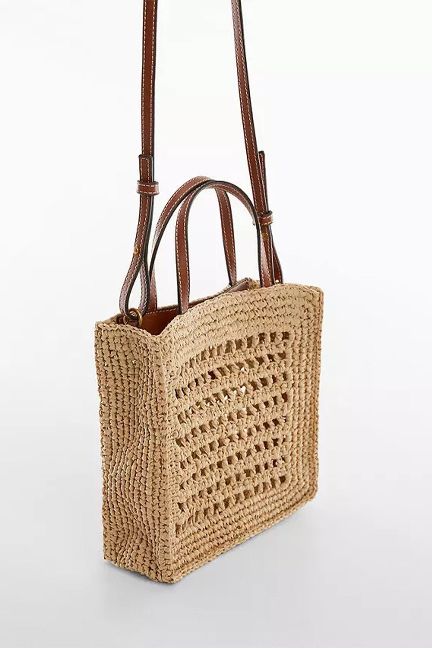 Malta Straw Shoulder Bag, in Medium Brown