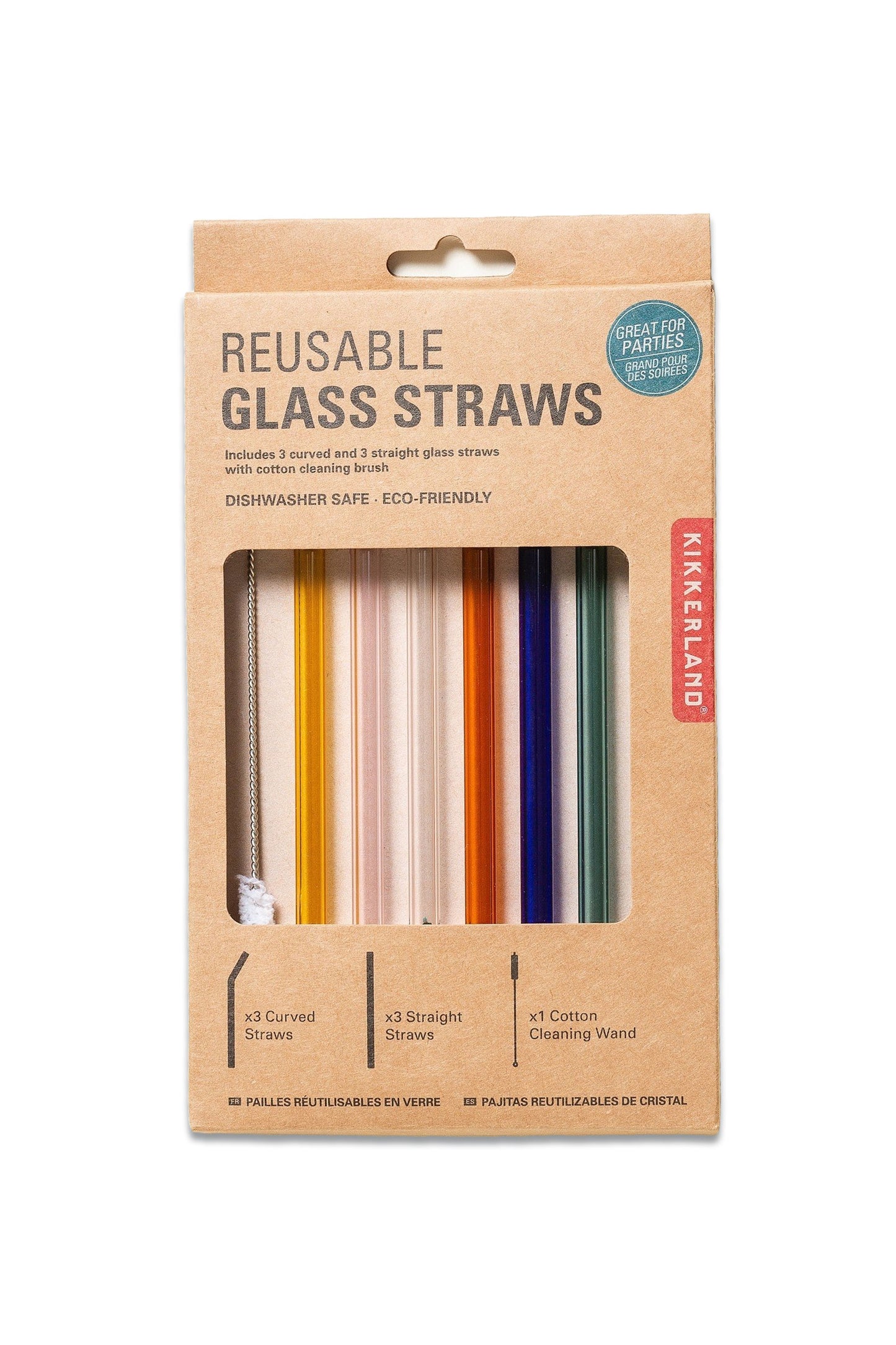 Multicoloured Reusable Glass Straws Pack of Six