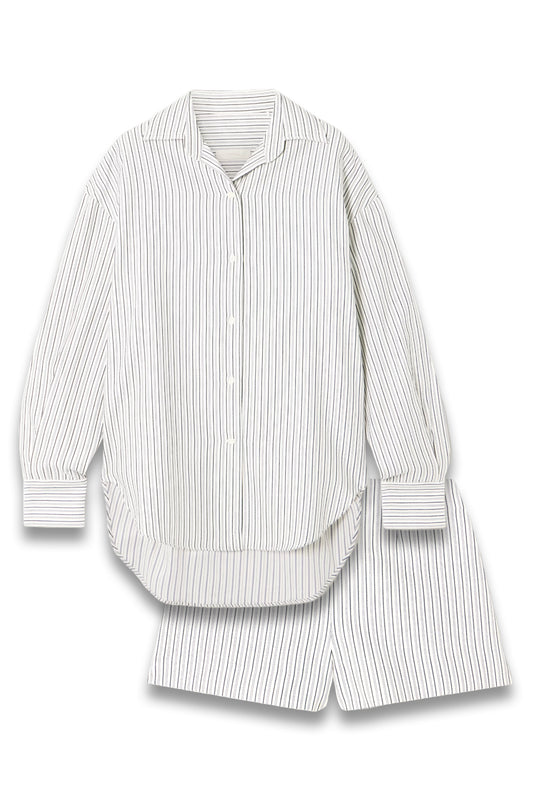 En Vau Embroidered Striped Cotton-blend Shirt and Noto Shorts
