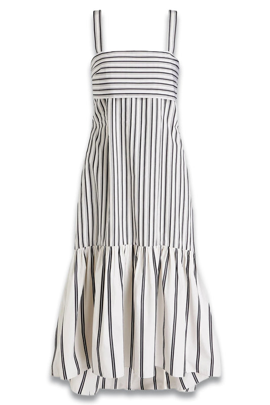 Striped Gathered Cotton-poplin Midi Dress