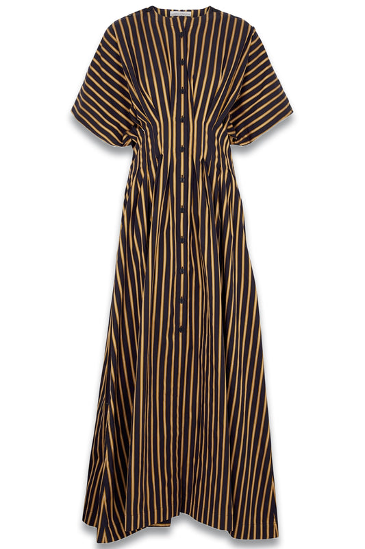 Exhale Striped Cotton Maxi Shirt Dress