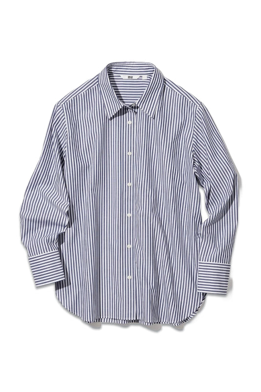Cotton Striped Long Sleeved Navy Shirt