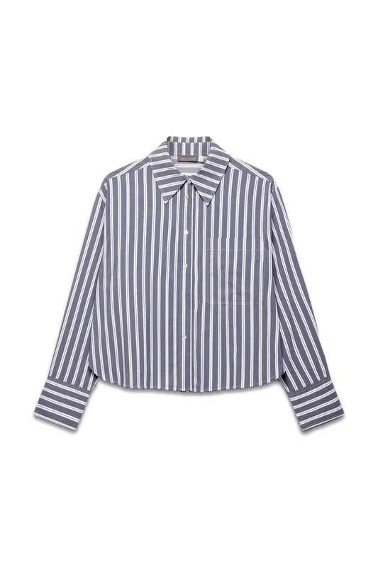 Grey Cropped Striped Shirt