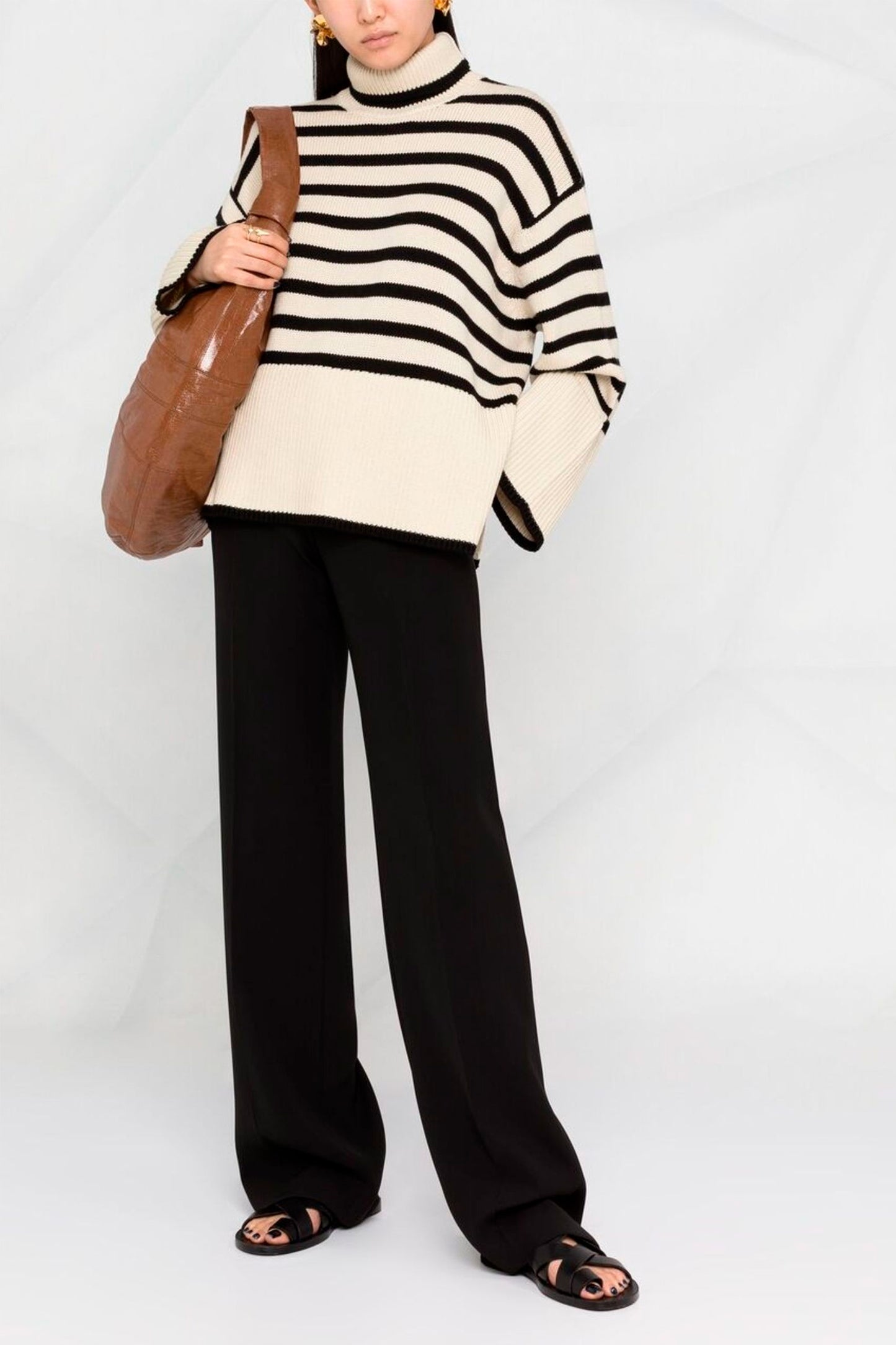 Roll-neck Striped Wool-blend Sweater