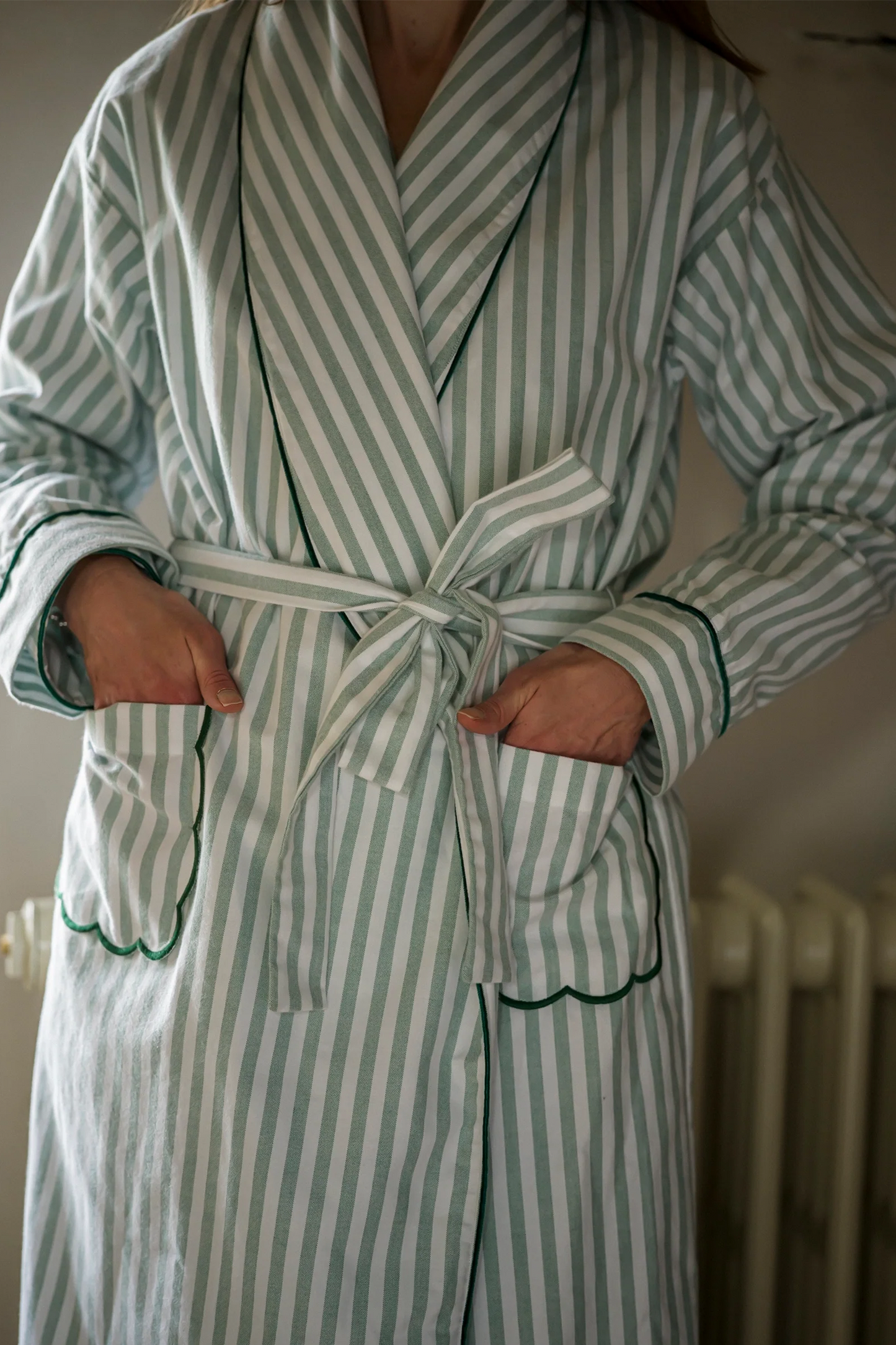 Green Striped Brushed Cotton Robe