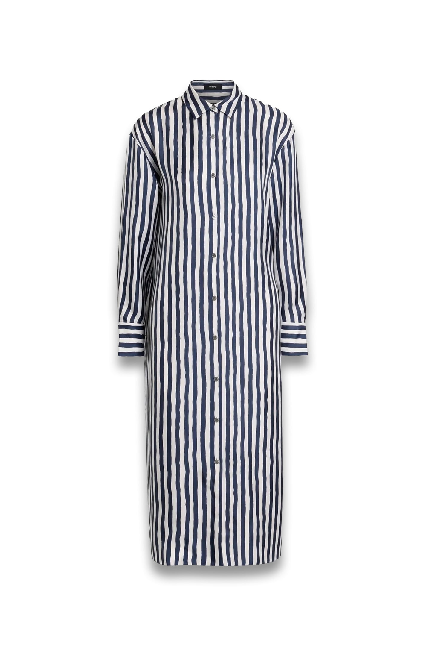 Striped Silk-twill Midi Shirt Dress
