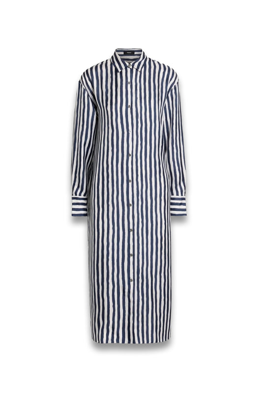 Striped Silk-twill Midi Shirt Dress