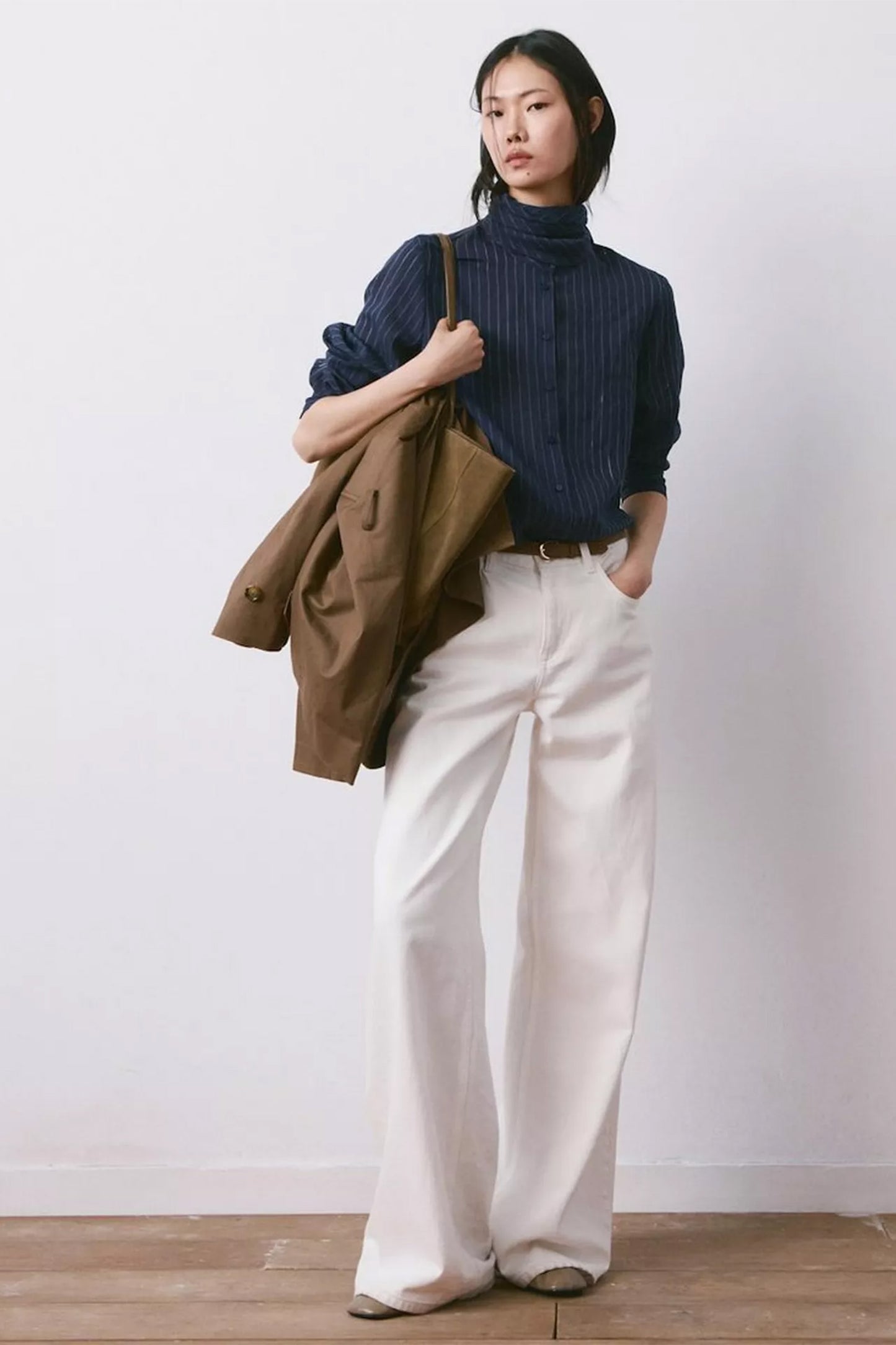 Corbat Tie Neck Stripe Shirt, Navy
