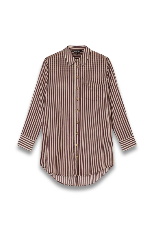 Burgundy Stripe Long-sleeve Beach Shirt