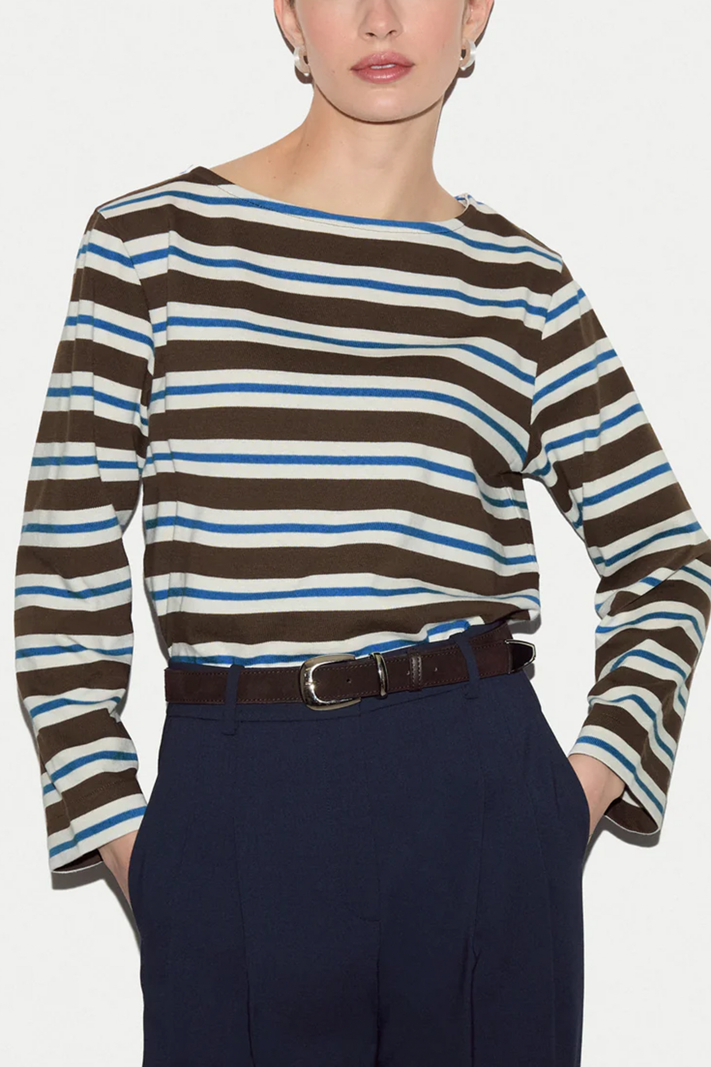 High Neck Stripe Long Sleeve Top