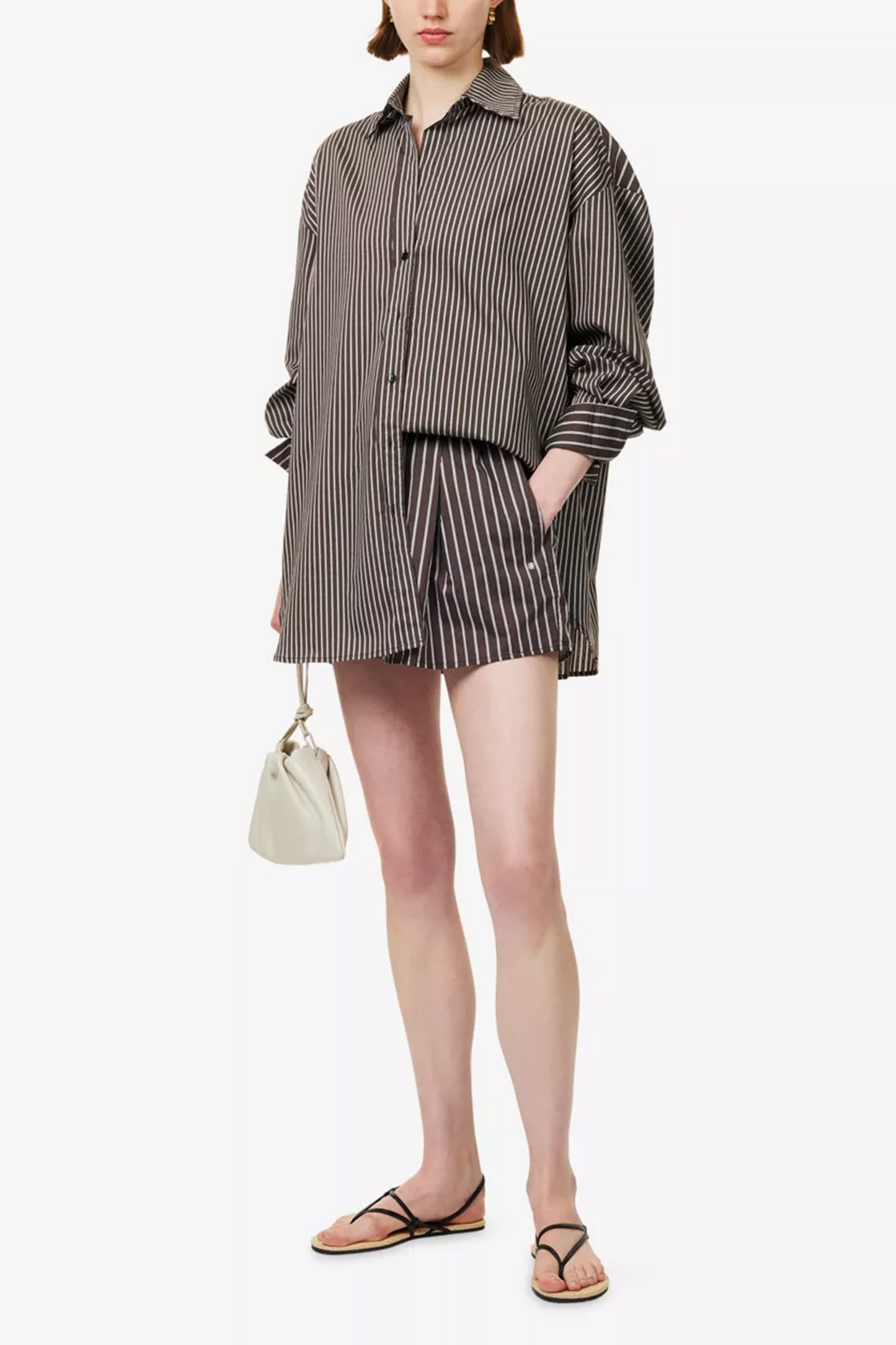 Sable Striped Cotton and Silk Blend Mini Shorts
