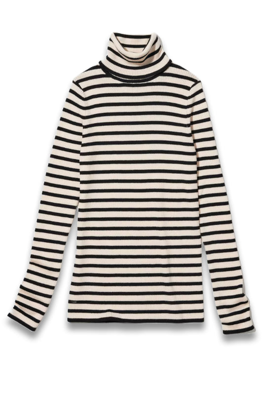 100% Merino Ribbed Turtleneck Jumper (Stripe)