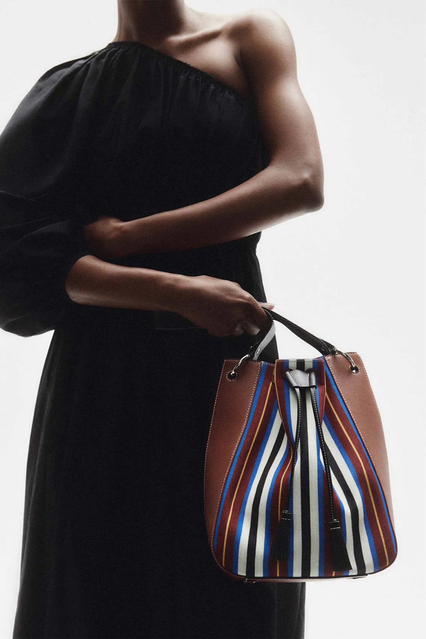Chestnut, Black and Blue Stripe Bollo Midi Bag
