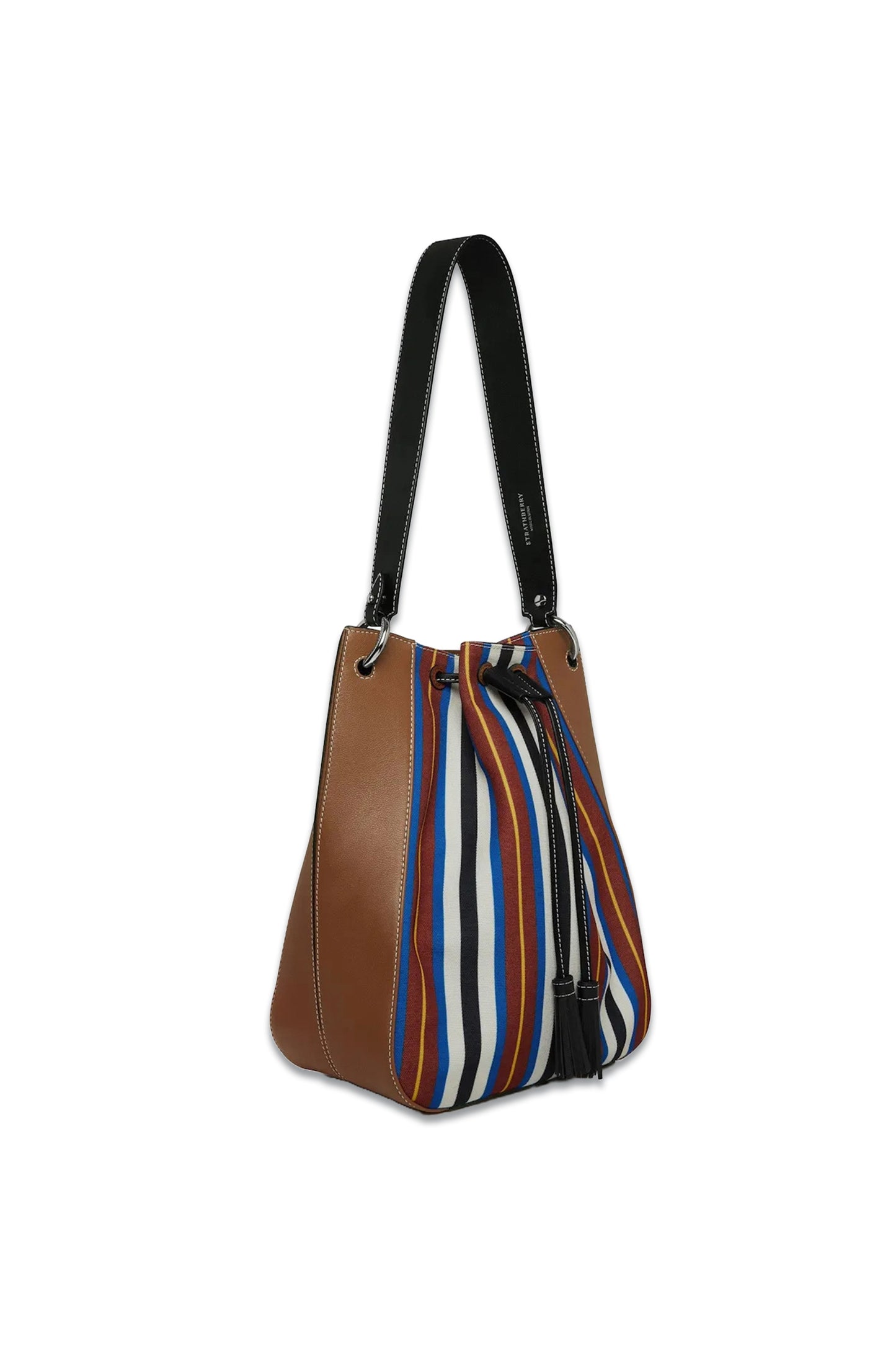 Chestnut, Black and Blue Stripe Bollo Midi Bag