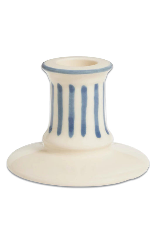 Stripe Stoneware Candlestick Holder, in Blue
