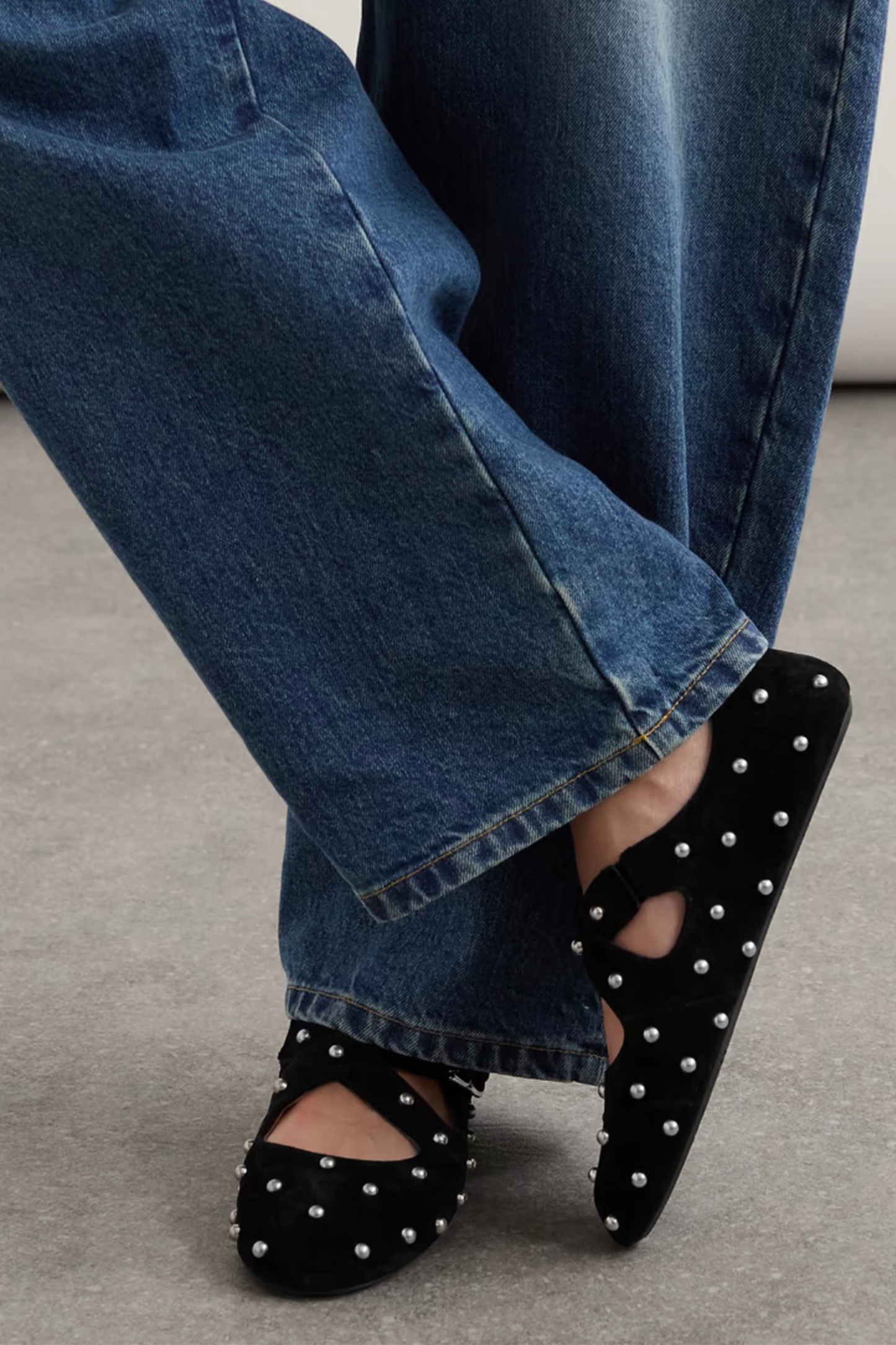 Criss Cross Studded Suede Ballet Flats