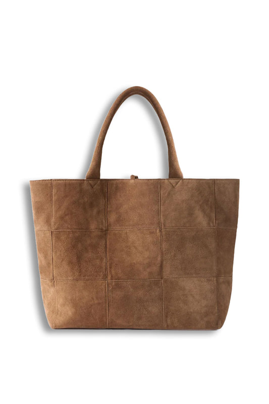 Tan Suede Woven Tote Bag